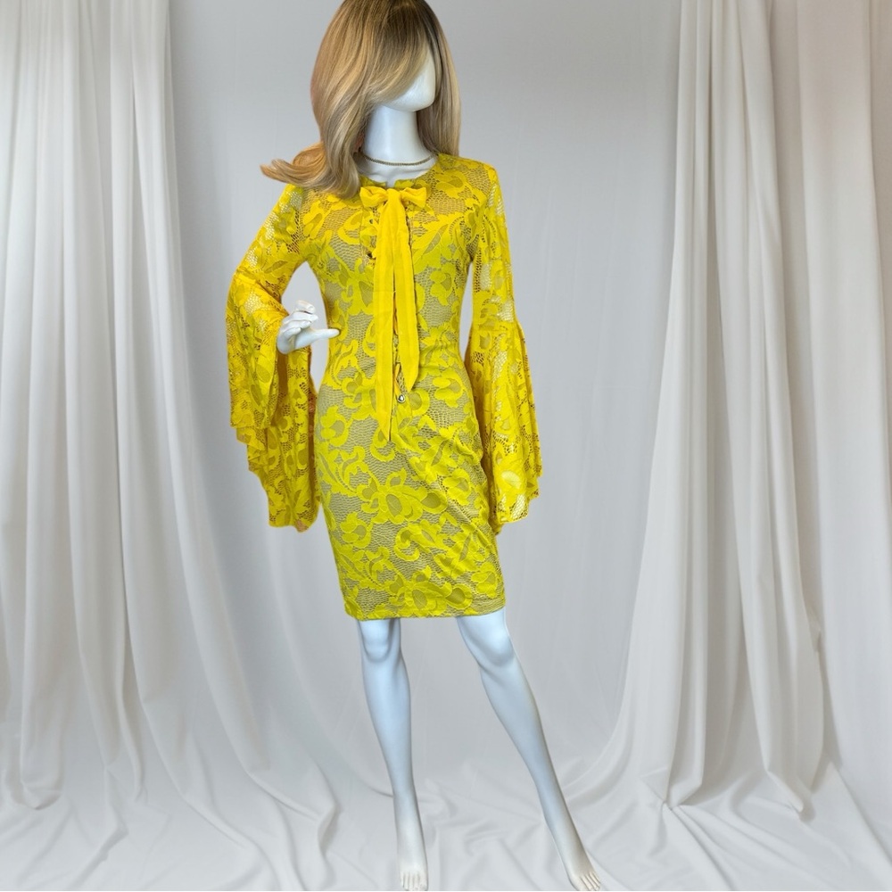 Va Va Voom Yellow Bell Sleeve Sheath Dress
